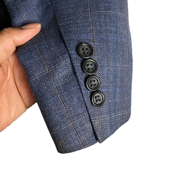 Joseph & Feiss Men's Blue Plaid Notch Lapel Wool Blazer - Picture 5 of 10